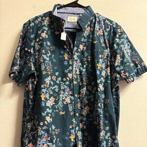 Men's 7 Diamonds Blue Floral button Down Short Sleeve Shirt, Size: Lg, EUC